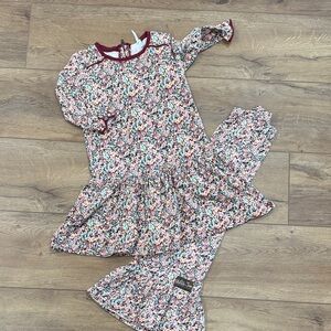 Matilda Jane Burgundy Floral Dress Set with Coral and Yellow Accents